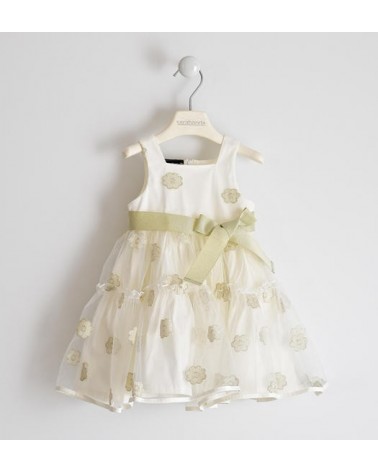 sortie Portico generation Vestito da bambina in tulle bianco e fiori oro Sarabanda